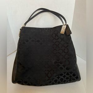 Coach Black Signature Canvas Shoulder Tote Bag Weekender Purse Classic Print